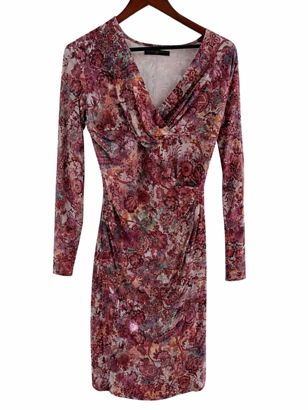 Peruvian Connection Floral Ruched Dress M Boho Romantic Stretch